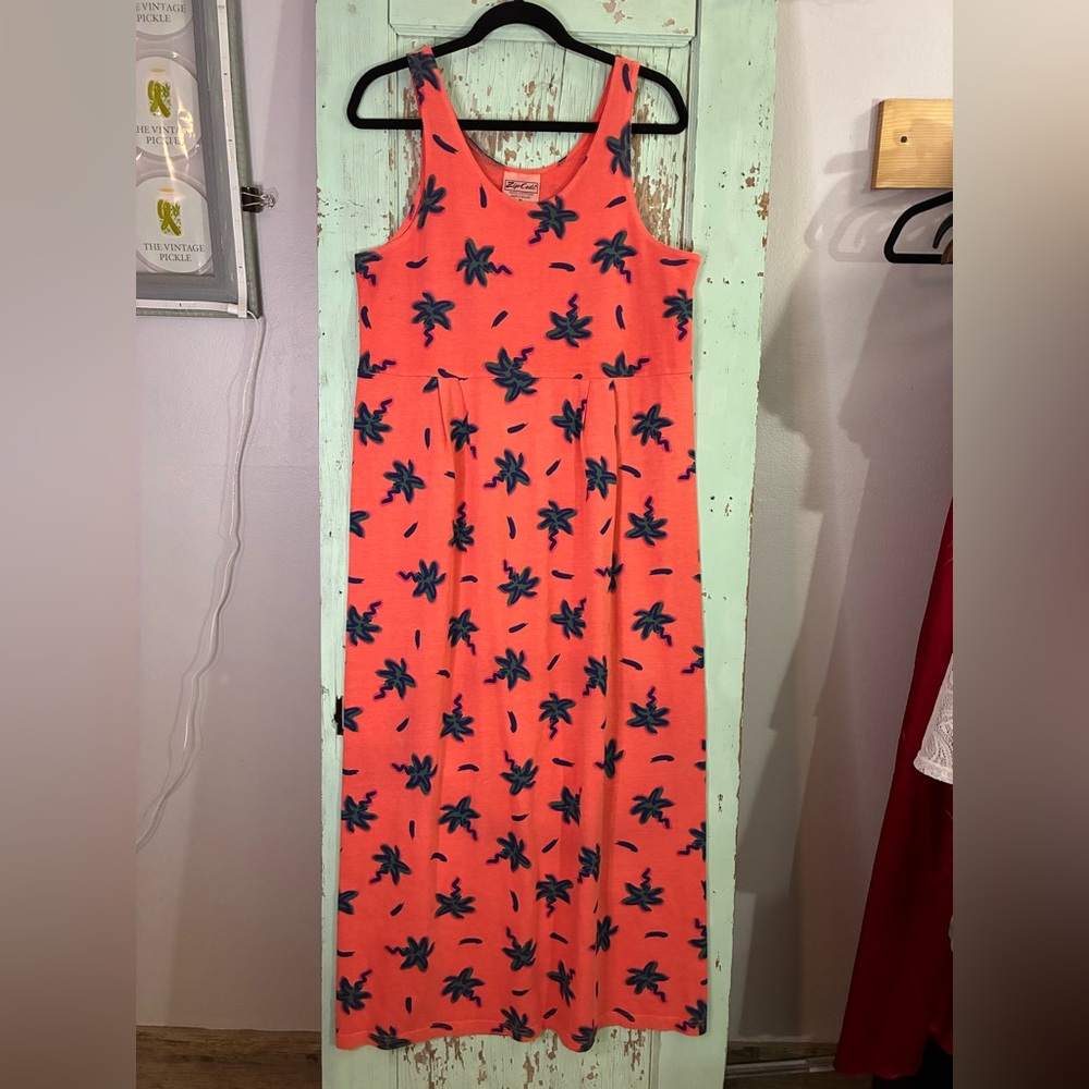 Zipcode Design Coral and Navy Palm Print Maxi Dress